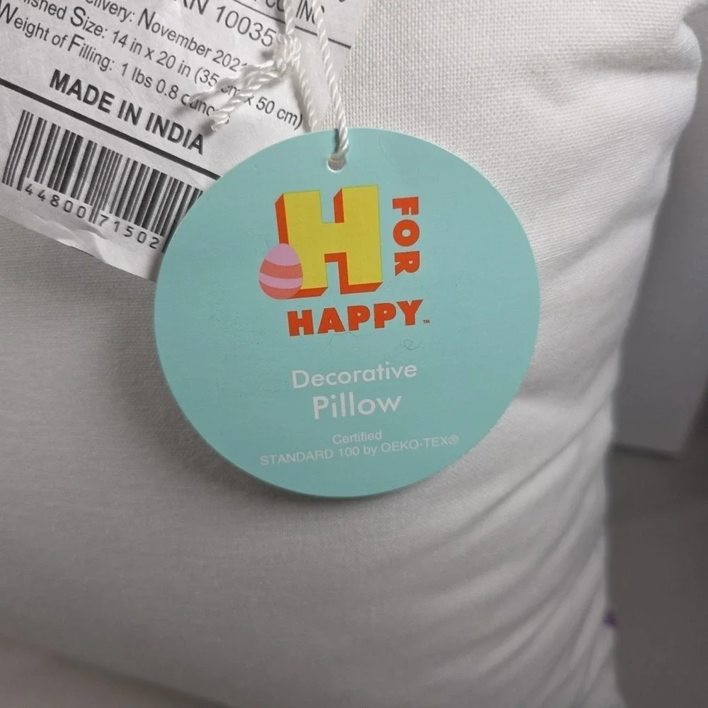 H For Happy Multicolor‎ Kids Decorative Accent Pillow With Tassels 20X14in